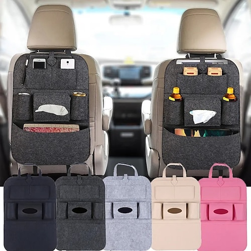 

Sac de rangement universel pour siège arrière de voiture, organisateur de coffre, sac de rangement en feutre élastique, 6 poches, organisateur suspendu d'accessoires de voiture