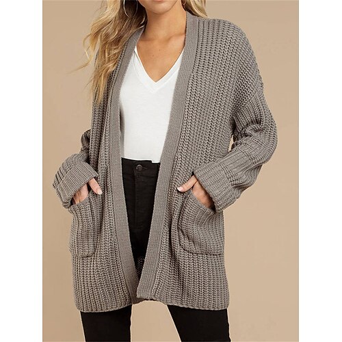 

Mulheres Sueter Cardigan Saltador Crochê Tricotar Bolsos Côr Sólida Abertura Frontal à moda Casual Ao ar livre Diário Verão Outono Preto Marron S M L