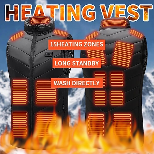 

15 Places Heated Vest Men Women Usb Heated Jacket Heating Vest Thermal Clothing Hunting Vest Winter Heating Jacket Black M-6XL(Power bank not included)