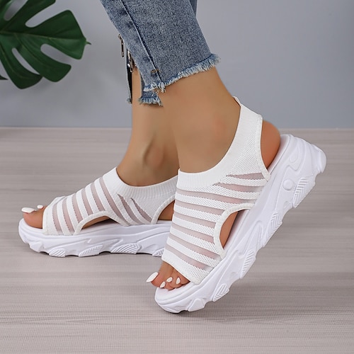 

Damen Sandalen Plateausandalen Übergrössen Weiße Schuhe Outdoor Täglich Sommer Spitze Flacher Absatz Offene Spitze Vintage Brautkleider schlicht Wanderschuhe Gummi Halbschuhe Feste Farbe Schwarz Wei