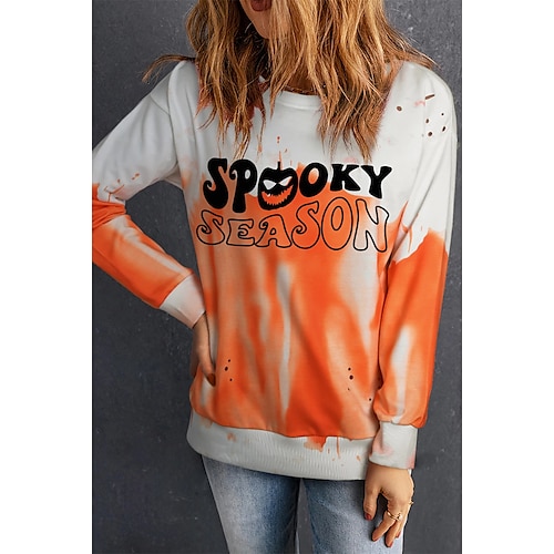 

Femme Sweat shirt Sweat Sweat-shirt Halloween Sportif basique Orange Tie Dye Halloween Col Rond manche longue haut Micro-élastique Automne hiver