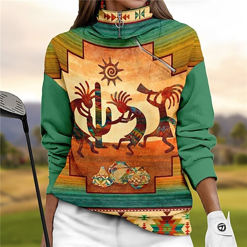 

Mujer Jersey de golf Sudadera Golf Mantiene abrigado Transpirable Dispersor de humedad Manga Larga Ropa de golf Camiseta Ajuste regular 1/4 cremallera Cuello alto Impreso Primavera Otoño Tenis Golf