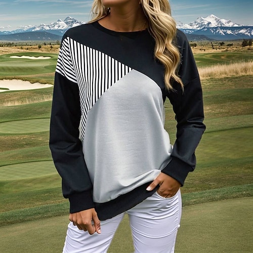 

Women's Golf Hoodie Golf Pullover Breathable Quick Dry With Pockets Long Sleeve Golf Apparel Golf Clothes Regular Fit Color Block Stripe Spring Autumn Tennis Golf Pickleball