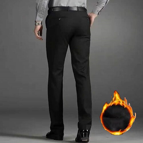 

Men's Dress Pants Fleece Pants Winter Pants Trousers Suit Pants Pocket Plain Warm Office Business Casual Fashion Thicken Black Navy Blue