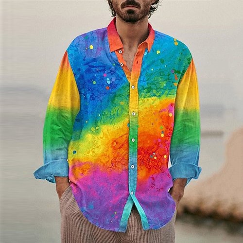 

Homme Chemise Floral à imprimé arc-en-ciel Cœur Imprimés Photos Col rabattu Jaune Rouge Bleu Violet Vert Extérieur Plein Air manche longue Imprimer Vêtement Tenue Mode Vêtement de rue Design