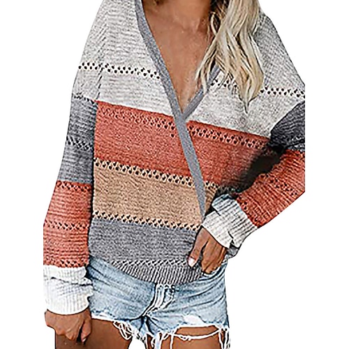 

Damen Pullover Strickwaren Gerippt Stricken Patchwork Farbblock V Ausschnitt Stilvoll Brautkleider schlicht Outdoor Täglich Herbst Winter Rote Khaki Grau S