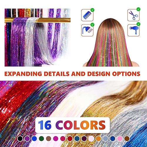 Hair Tinsel Kit Fairy Hair Tinsel Kit 16 Colors 3200 strands 47 Inch Tinsel  Hair Extensions Kit Heat Resistant with Glitter Hair Extensions Micro Beads  and Styling Crochet Tools for Women 2023 - US $22.99