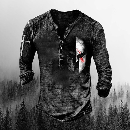 

Hombre Henley Shirt Camisetas gráficas camisa de la vendimia Moda Ropa de calle Casual Camisa Estampados Máscara Manga Larga Camisa Negro Exterior Diario Vacaciones Henley Primavera verano Ropa S M L