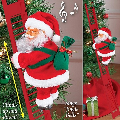 

échelle d'escalade électrique du père Noël, m. le père Noël grimpe ampli; Ornements de noël en bas, figurine musicale amusante du père noël grimpant, nouvel an pour les enfants, décorations d'arbre