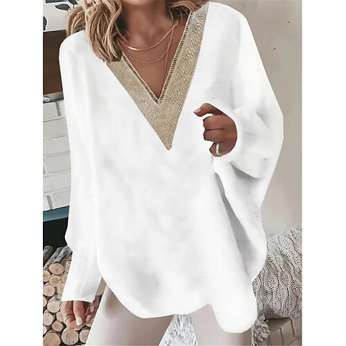 

Pull Maille Femme A côtes Tricoter Patchwork Couleur unie Col V mode Décontractées du quotidien Sortie manche longue Automne Hiver Noir Blanche S M L