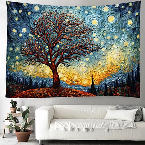 

Tapiz colgante de árbol de la vida, arte de pared de noche estrellada, tapiz grande, decoración mural, fotografía, telón de fondo, manta, cortina, hogar, dormitorio, sala de estar, decoración