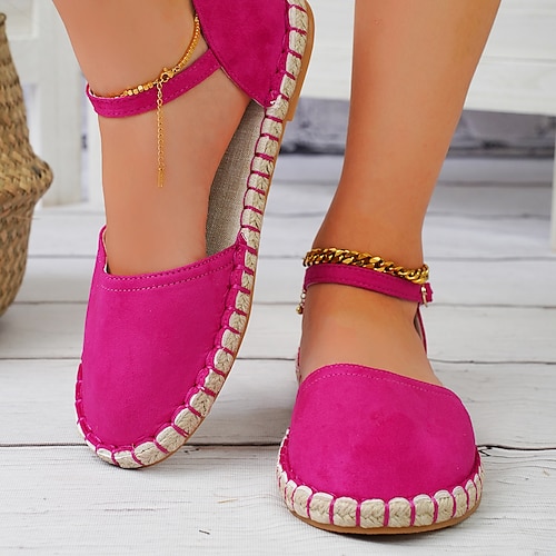 

Damen Sandalen Flache Schuhe Handnähen Handgefertigte Schuhe Espadrilles Täglich Gehen Sommer Flacher Absatz Runde Zehe Vintage Brautkleider schlicht Wanderschuhe Kunstleder Kunst-Veloursleder