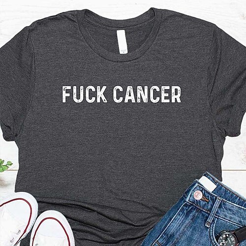 

Mujer Camiseta Gris Oscuro Letra Estampado Manga Corta Diario Fin de semana Básico Escote Redondo Fuck Cancer Ajuste regular Pintura