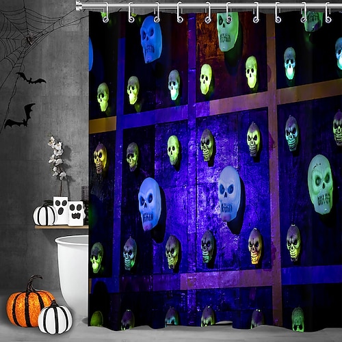 

Halloween Shower Curtain with Hooks Bathroom Decor Waterproof Fabric Shower Curtain Set with12 Pack Plastic Hooks