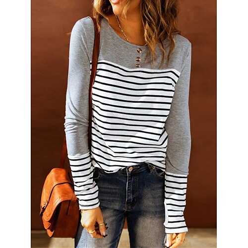 

Mujer Suéter de punto Puente Estriado Tejer Botón A rayas A Rayas Cuello Barco Elegante Casual Exterior Diario Verano Otoño Negro Blanco S M L