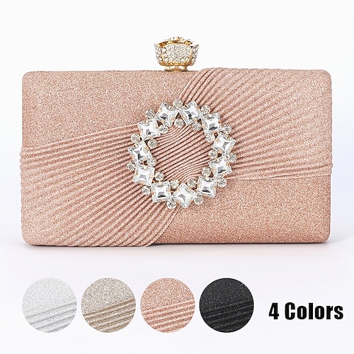 

Damen Clutch Abendtasche Handgelenk-Tasche Polyester Party Festtage Strass Kette Hohe Kapazität Leichtgewichtig Langlebig Feste Farbe Silber Schwarz Champagner