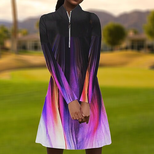 

Femme Robe de tennis robe de golf Respirable Séchage rapide Evacuation de l'humidité Sans Manches Robes Tenue de tennis Zippé Dégradé de Couleur Eté Tennis Le golf Pickleball