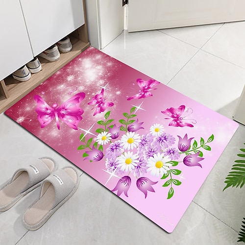 

fleur et papillon motif bride face tapis de sol salle de bain décoration tapis salon antidérapant cuisine bienvenue porte