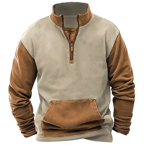 

Herren Sweatshirt Pullover Reißverschluss-Sweatshirt Aprikose Stehkragen Farbblock Sport Natur Täglich Festtage Strassenmode Basic Brautkleider schlicht Frühling Herbst Bekleidung Kapuzenpullover