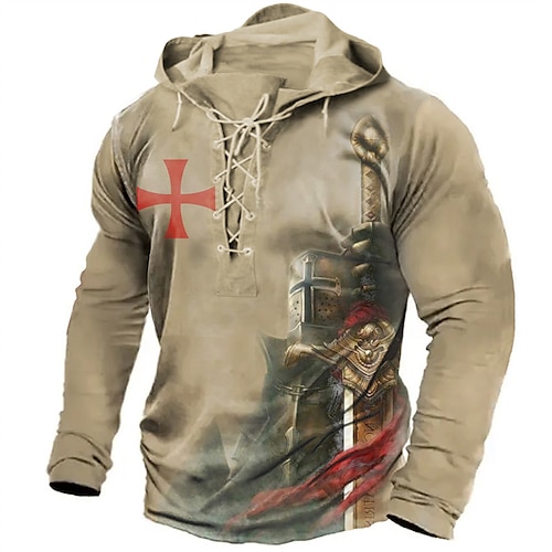 

Men's Pullover Hoodie Sweatshirt Pullover Navy Blue Mint Green Brown Coffee Hooded Knights Templar Graphic Prints Lace up Print Casual Daily Sports 3D Print Streetwear Designer Basic Spring Fall