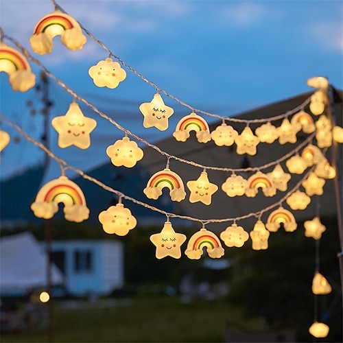 

3d lindo arco-íris sorriso nuvem led luz de corda de fada para festa de Natal casa interior decoração ao ar livre iluminação de férias 3m 20leds bateria aa