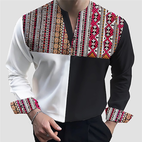 

Hombre Camisa Tribal Estampados Cosecha Geometría Escote en Pico Rojo Azul Piscina Gris Exterior Calle Manga Larga Estampado Ropa Moda Ropa de calle Design Casual