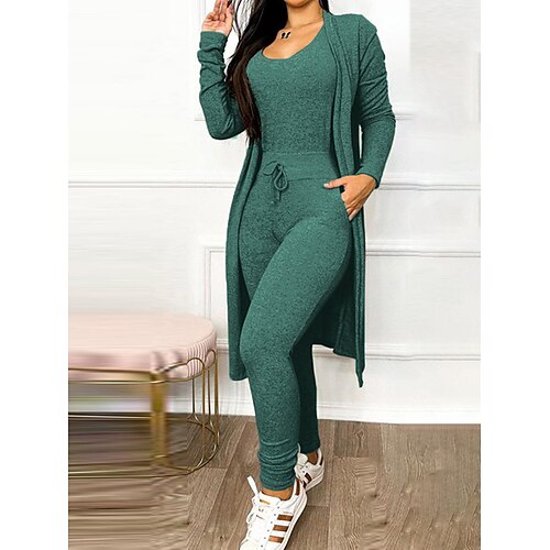 

Damen Jumpsuit Tasche Kordelzug Feste Farbe U-Ausschnitt Strassenmode Ordinär Heim Strasse Regular Fit Langarm Schwarz Marineblau Grün S M L XL Herbst