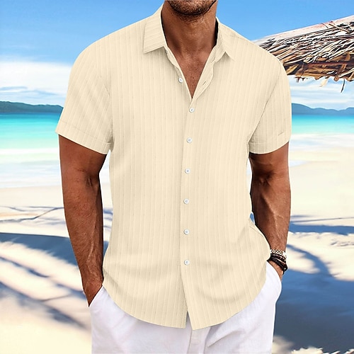 

Men's Shirt Button Up Shirt Casual Shirt Summer Shirt Beach Shirt Black White Yellow Light Green Pink Short Sleeve Stripes Lapel Daily Vacation Clothing Apparel Fashion Casual Comfortable