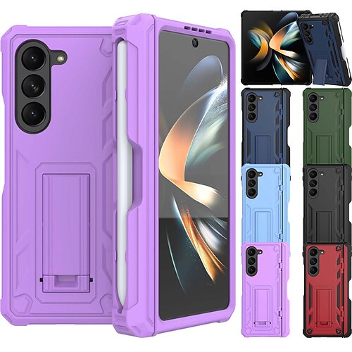 

Phone Case For Samsung Galaxy Z Fold 5 Heavy Duty Four Corners Drop Resistance Kickstand Military Grade Protection Geometric Pattern Armor PC