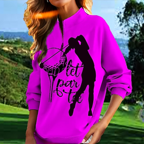 

Mujer Jersey de golf Sudadera Golf Mantiene abrigado Transpirable Dispersor de humedad Manga Larga Ropa de golf Camiseta Ajuste regular Cremallera Bolsillos laterales Impreso Primavera Otoño Tenis