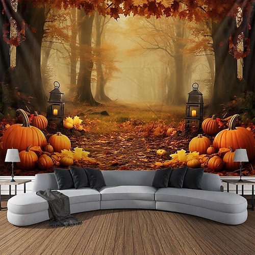 

Automne forêt tenture tapisserie citrouille mur art grande tapisserie murale décor photographie toile de fond couverture rideau maison chambre salon décoration