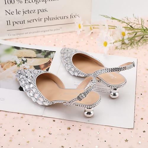  Női Esküvői cipők Szandálok Extra méret Csillogó cipő Menyasszonyi cipők Csat Fantasy sarok Slingback sarok Erősített lábujj Klasszikus Műbőr Fém csat Ezüst Rózsaszín Világosbarna