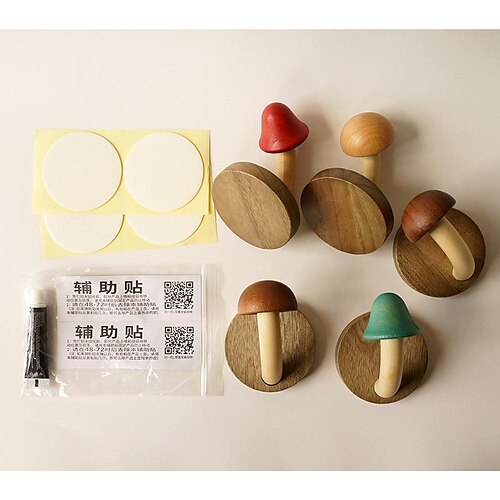 

Perchero de setas de madera creativo Perchero de madera maciza perforado libre Perchero de troncos nórdicos Gancho de almacenamiento trasero para puerta