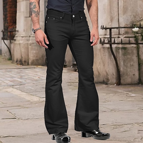 Men's Flared Pants Bell Bottom Casual Pants Button Plain Comfort Breathable  Casual Holiday Disco Lights Cotton Blend Fashion Classic Style Black White  2024 - $22.99