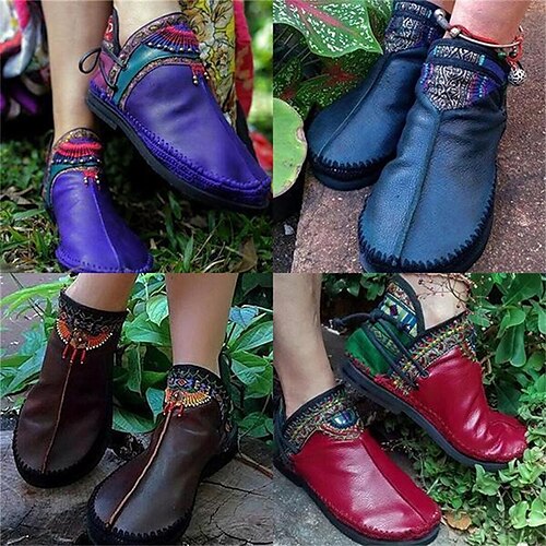 

Mujer Botas Zapatos Confort Tallas Grandes Exterior Diario Tacón Plano Dedo redondo Moda Vintage Casual Cuero Sintético Mocasín Bloque de color Rojo Azul Piscina Marrón