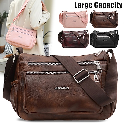 

Homens Mulheres Bolsa crossbody Bolsa de ombro Bolsa Carteiro Bolsa Hobo Couro PU Ao ar livre Diário Feriado Ziper Grande Capacidade Prova-de-Água Leve Côr Sólida Etiqueta branca preta vinho tinto