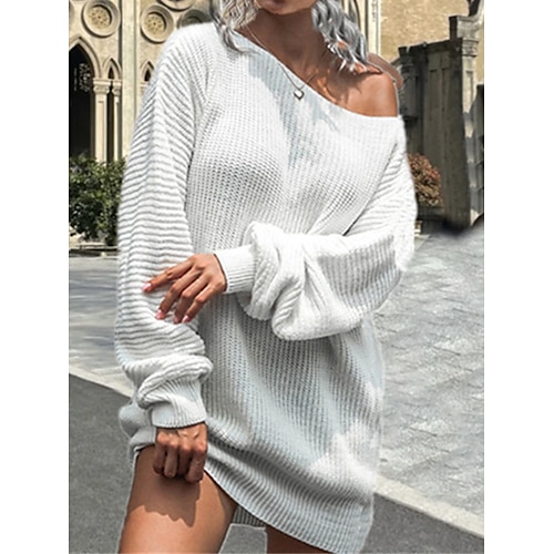 

Damen Pullover Kleid Strickwaren Gerippt Stricken überdimensional Feste Farbe Rundhalsausschnitt Stilvoll Brautkleider schlicht Outdoor Täglich Herbst Winter Weinrot Lotuswurzelstärke Schwarz S