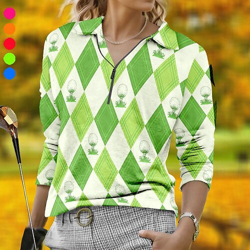 

Mujer Camisas de polo Camiseta de golf Transpirable Secado rápido Dispersor de humedad Manga Larga Ropa de golf ropa de golf Ajuste regular Cremallera Cuello alto Impreso Primavera Otoño Tenis Golf