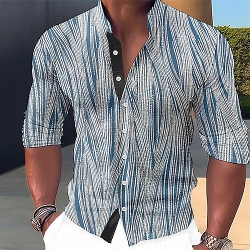 

Homme Chemise Chemise Lin Imprimés Photos Géométrie Mao Bleu Violet Vert Gris Extérieur Plein Air manche longue Imprimer Vêtement Tenue Lin Mode Vêtement de rue Design Décontractées