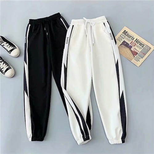 

Men's Sweatpants Joggers Trousers Casual Pants Pocket Drawstring Elastic Waist Color Block Comfort Breathable Daily Holiday Going out Streetwear Stylish Black White