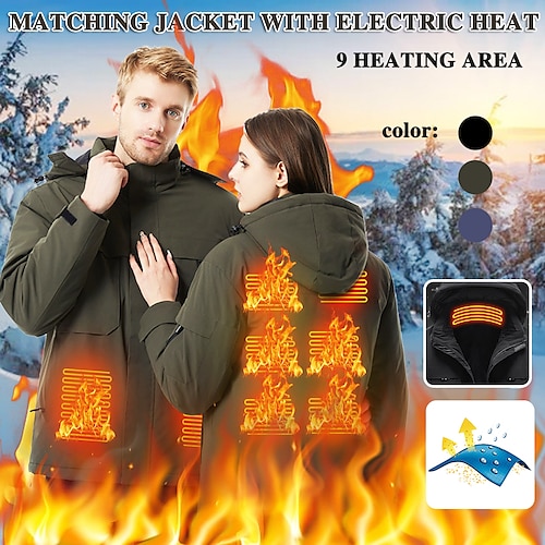 

9 Area Herren beheizter Mantel Männer Frauen Parka Jacke Herbst Winter Radfahren warm USB elektrisch beheizt zwei Kontrolle Outdoor-Sportjacke für Jagd Camping