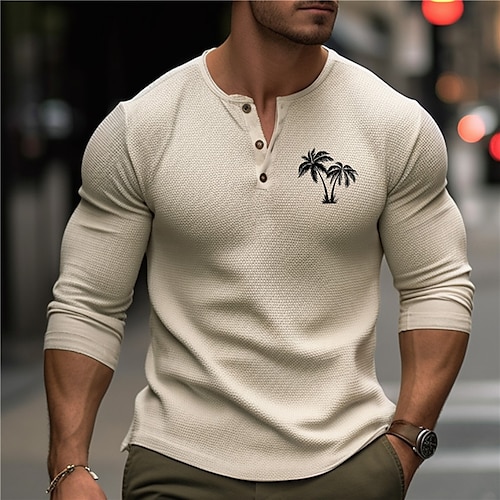 

Hombre Camisa henley gofrada Estilo casual Estilo clásico Moda Design Básico Camisa Graphic Árbol de coco Manga Larga Camisa Azul Piscina Verde Trébol Caqui Exterior Diario Henley Primavera Otoño