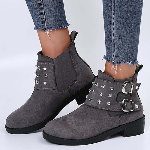 

Mujer Botas Botines chelsea Tallas Grandes Botines Botines Exterior Diario Invierno Remache Hebilla Tacón Bajo Dedo redondo Moda Casual PU Mocasín Color sólido Negro Marrón Gris