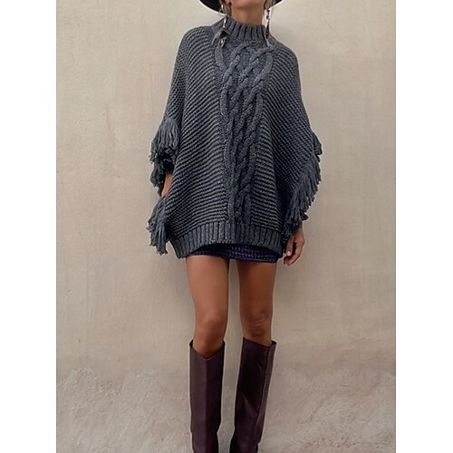 

Damen Pullover Strickwaren Gerippt Stricken Quaste Feste Farbe Rundhalsausschnitt Stilvoll Brautkleider schlicht Outdoor Heim Herbst Winter Grau S