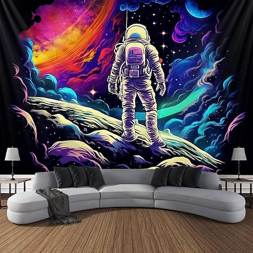 

Astronauten-Galaxie-Schwarzlicht-Wandteppich, UV-reaktives Leuchten im Dunkeln, hängender Wandteppich, Wandkunst-Wandbild für Wohnzimmer und Schlafzimmer