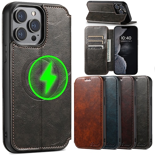 

téléphone Coque Pour Apple iPhone 14 13 12 Pro Max Plus Adsorption Magnétique Aimantée Portefeuille Magnétique Protection complète du corps Couleur unie TPU faux cuir