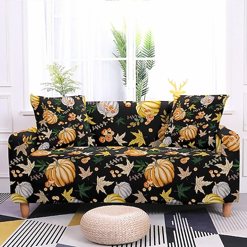 

Fall Pumpkin Sofa Cover Slipcovers Soft Durable Couch Cover 1 Piece Spandex Fabric Washable Furniture Protector fit Armchair Seat/Loveseat/Sofa/XL Sofa/L Shape Sofa