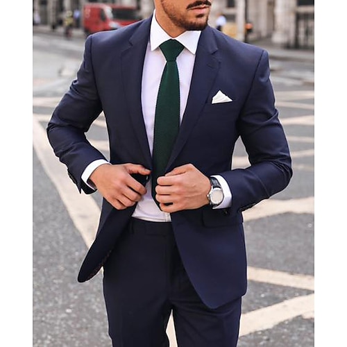 

Blue Men's Wedding Suits 2 Piece Solid Colored Slim Fit Single Breasted One-button 2023