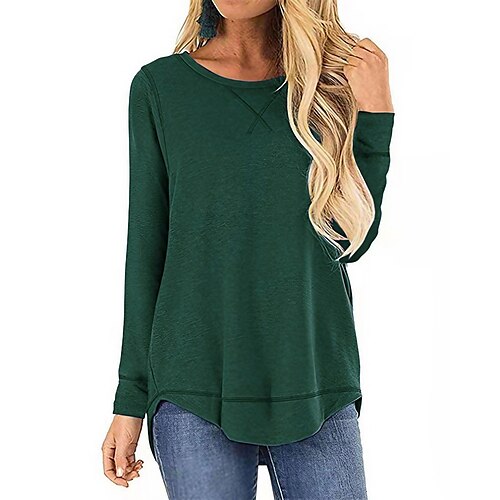 

Femme T shirt Tee Rose Claire Rouge Bleu Plein Imprimer manche longue du quotidien Fin de semaine basique Col Rond Standard Printemps Automne