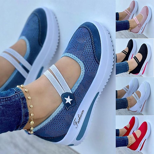 

Women's Sneakers Loafers Plus Size Platform Loafers Outdoor Daily Summer Wedge Heel Round Toe Casual Comfort Minimalism Tissage Volant Loafer Solid Color Black White Pink